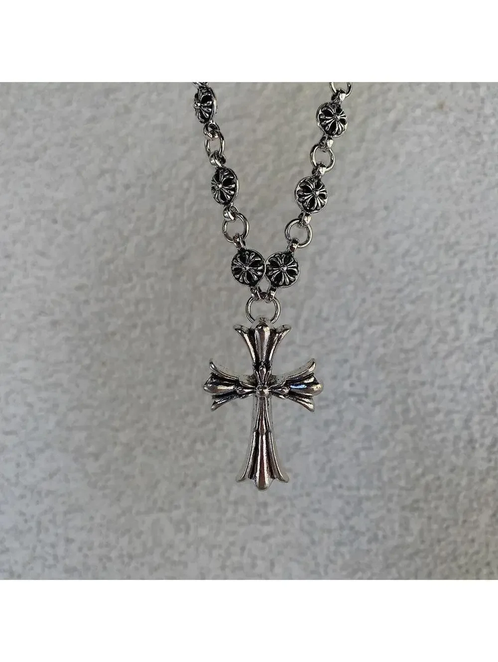 Grunge Cyber y2k silver gothic cross long necklace chain. 24 inches length
